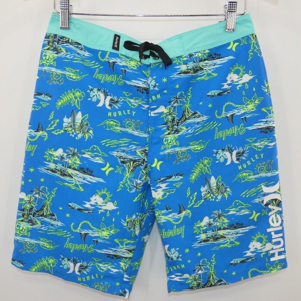 NWT Hurley Neptune Blue Tropical Board Shorts Big Kid Size 16/28